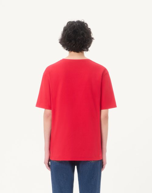 Valentino - Cotton T-shirt With Le Chat De La Maison Print - Red/butter - Man - T-shirts And Sweatshirts